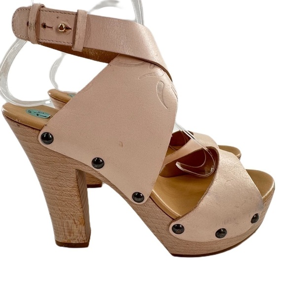 Sergio Rossi heels size 7.5 bone light pink Italian leather wooden platforms - Picture 14 of 14